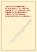 CERTIFIED PHLEBOTOMY TECHNICIAN LATEST NURSING PRACTICE TEST EXAM 2&period;0 STUDY QUESTIONS WITH VERIFIED CORRECT ANSWERS 100&percnt; GUARANTEED PASS &vert; ASSURED A&plus;