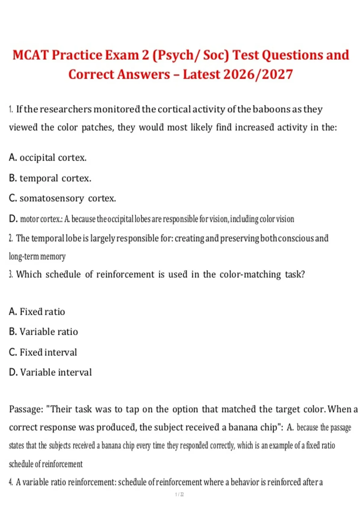 MCAT Practice Exam 2 (Psychology &amp; Sociology), 2026/2027 – Test Questions with Correct Answers ...