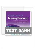  Test Bank for Essentials of Nursing Research&colon; Appraising Evidence for Nursing Practice&comma; 10th Edition by Denise F&period; Polit&comma; Cheryl Tatano Beck&comma; and Fiona Timmins with verified 2025&ndash;2026 exam questions and answers&period; Includes comprehensive chapter-by-chapter r