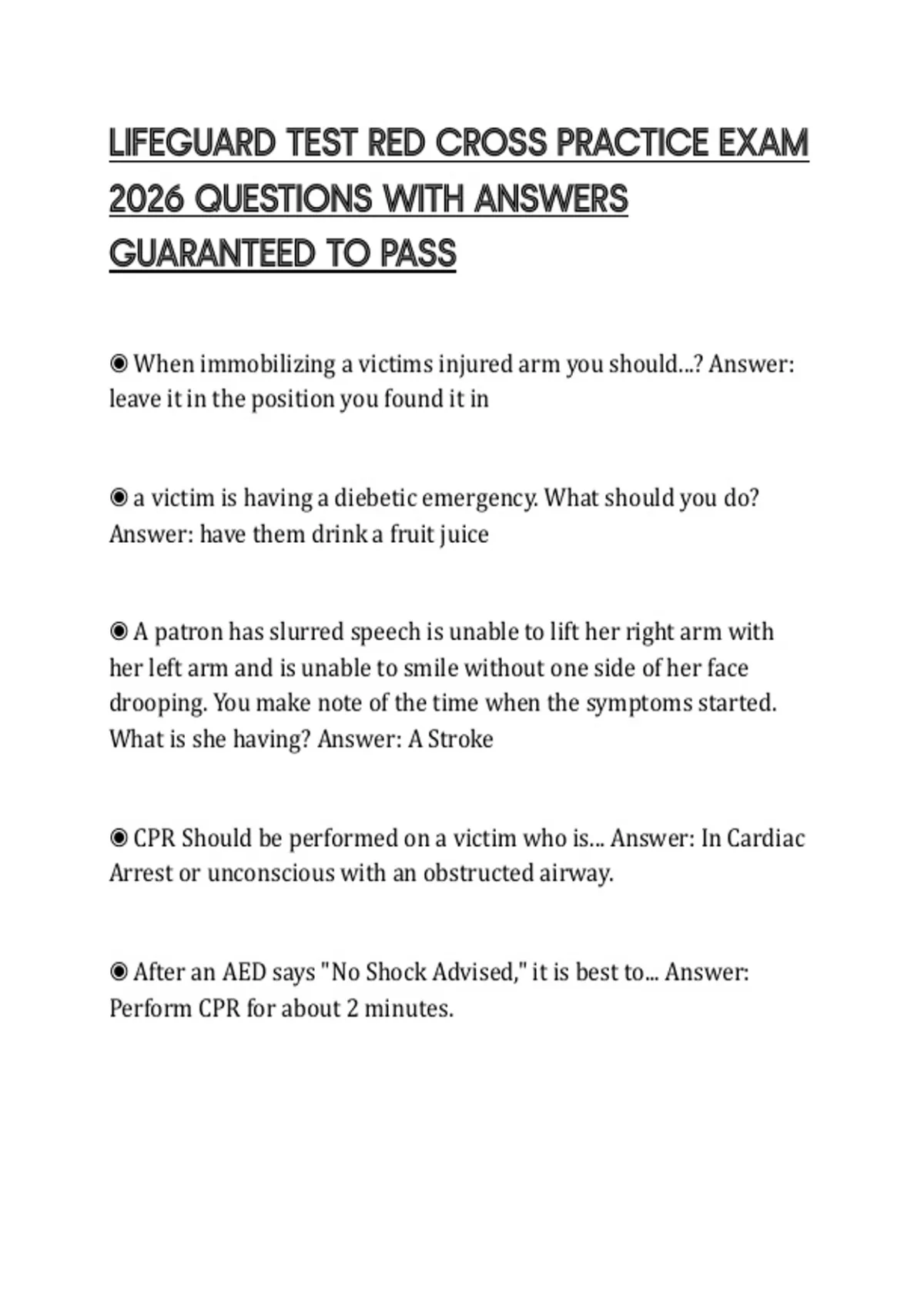 LIFEGUARD TEST RED CROSS PRACTICE EXAM 2026 QUESTIONS WITH ANSWERS GUARANTEED TO PASS ...