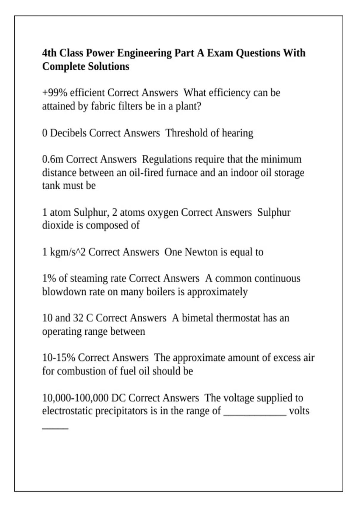 4th Class Power Engineering Part A Exam Questions With Complete ...