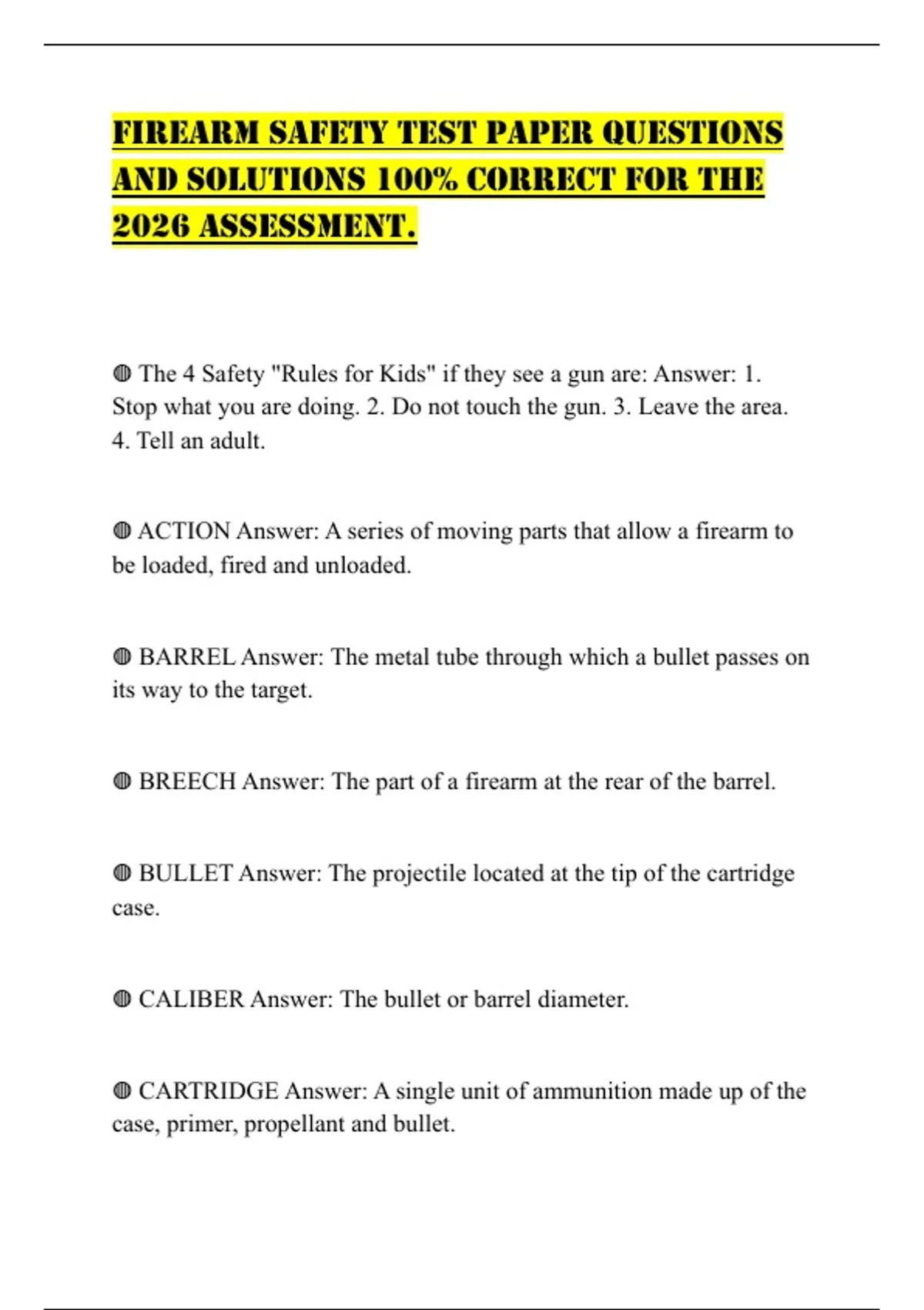 FIREARM SAFETY TEST PAPER QUESTIONS AND SOLUTIONS 100% CORRECT FOR THE ...