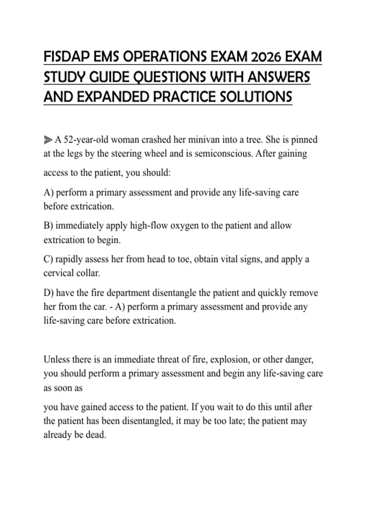 FISDAP EMS OPERATIONS EXAM 2026 EXAM STUDY GUIDE QUESTIONS WITH ANSWERS ...