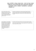 REAL ESTATE U FINAL EXAM  ACTUAL EXAM COMPLETE 400 QUESTIONS WITH DETAILED VERIFIED ANSWERS &lpar;100 CORRECT ANSWERS&rpar; ALREADY GRADED A