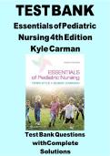 Test Bank for Essentials of Pediatric Nursing &lpar;4th Edition&rpar; by Terri Kyle & Susan Carman &vert; Questions & Answers for All Chapters &vert; 1-29 complete