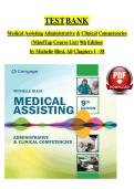 Test Bank For Medical Assisting Administrative & Clinical Competences 9th Edition by Blesi Chapters 1-58 ISBN&colon;9780357502815 GET IT 100&percnt; ACCURATE&excl;&lpar;Graded A&plus;&rpar; latest Version