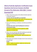 Alberta Pesticide Applicator Certification Exam  Questions And Correct Answers &lpar;Verified  Answers&rpar; Plus Rationales 2026 Q&A &vert; Instant  Download Pdf 