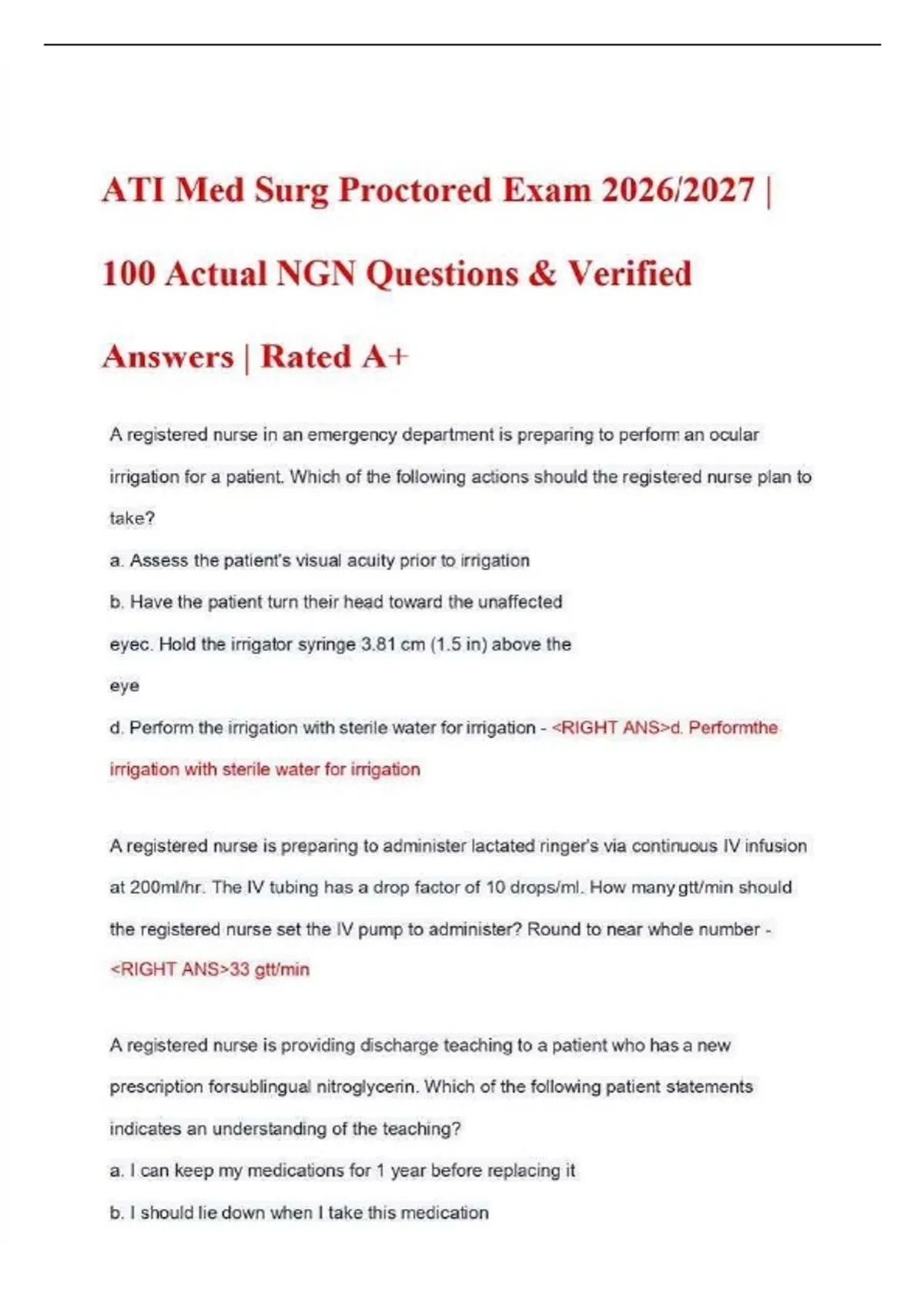 ATI Med-Surg Proctored Exam Prep | 100 NGN Questions with Answers ...
