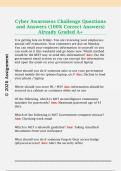 Cyber Awareness Challenge Questions  and Answers &lpar;100&percnt; Correct Answers&rpar;  Already Graded A&plus; 