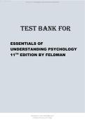 TEST BANK FOR ESSENTIALS OF UNDERSTANDING PSYCHOLOGY 11TH EDITION BY FELDMAN 