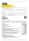 2025 AQA GCSE PHYSICS 8463&sol;1H  Higher Tier Physics Paper 1  Question Paper with Marking Scheme Attached