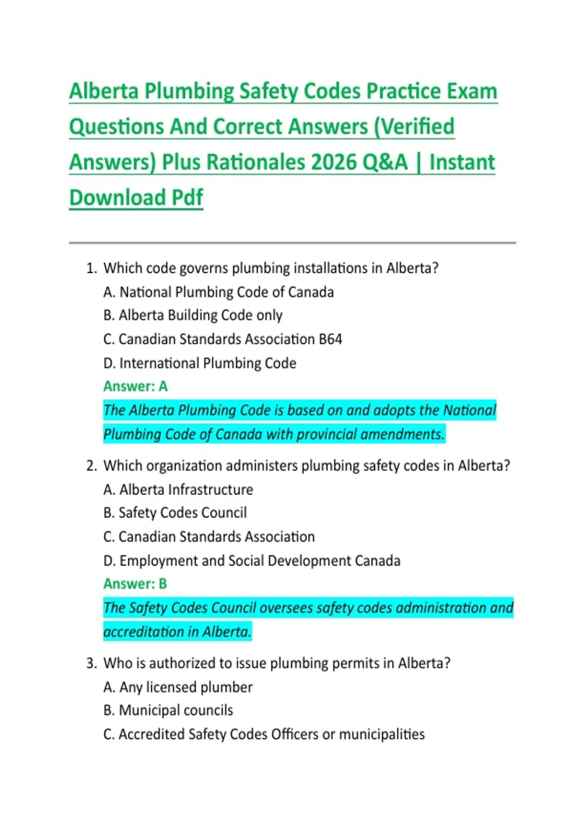 Alberta Building Code Pdf Alberta Plumbing Safety Codes Practice Exam Questions And Correct ...