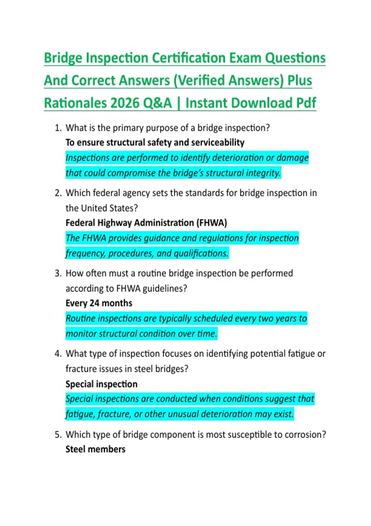 Bridge Inspection Certification Exam Questions And Correct Answers ...