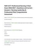 NUR 2571 Professional Nursing 2 Final Exam 2026&sol;2027 &vert; Questions and Correct Answers &vert; Nursing Leadership & Professional Role Comprehensive Assessment