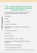 Unit 1 Mental Health Exam Questions  and Answers &lpar;100&percnt; Correct Answers&rpar;  Already Graded A&plus;