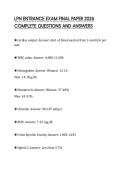 LPN ENTRANCE EXAM FINAL PAPER 2026 COMPLETE QUESTIONS AND ANSWERS
