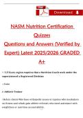 NASM Nutrition Certification  Quizzes  Questions and Answers &lpar;Verified by  Expert&rpar; Latest 2025&sol;2026 GRADED  A&plus; 