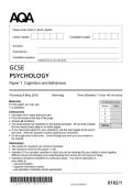 2025 AQA GCSE PSYCHOLOGY 8182&sol;1 PAPER 1 COGNITION & BEHAVIOUR QUESTION PAPER &plus; MARK SCHEME