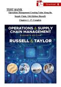 TEST BANK for Operations Management Creating Value Along the Supply Chain&comma; 11th Edition by Russell and Taylor Verified Chapters 1-17&comma; Complete