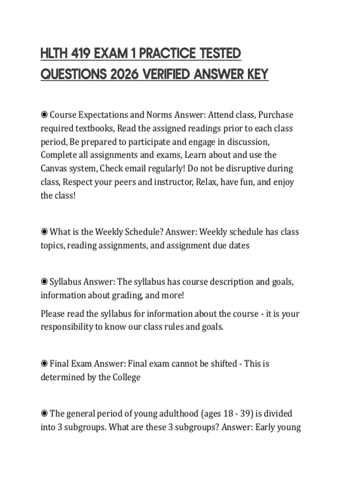 HLTH 419 EXAM 1 PRACTICE TESTED QUESTIONS 2026 VERIFIED ANSWER KEY ...