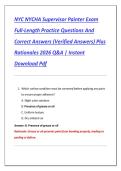 NYC NYCHA Supervisor Painter Exam  Full-Length Practice Questions And  Correct Answers &lpar;Verified Answers&rpar; Plus  Rationales 2026 Q&A &vert; Instant  Download Pdf