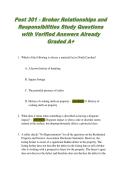 Post 301 - Broker Relationships and  Responsibilities Study Questions  with Verified Answers Already  Graded A&plus;