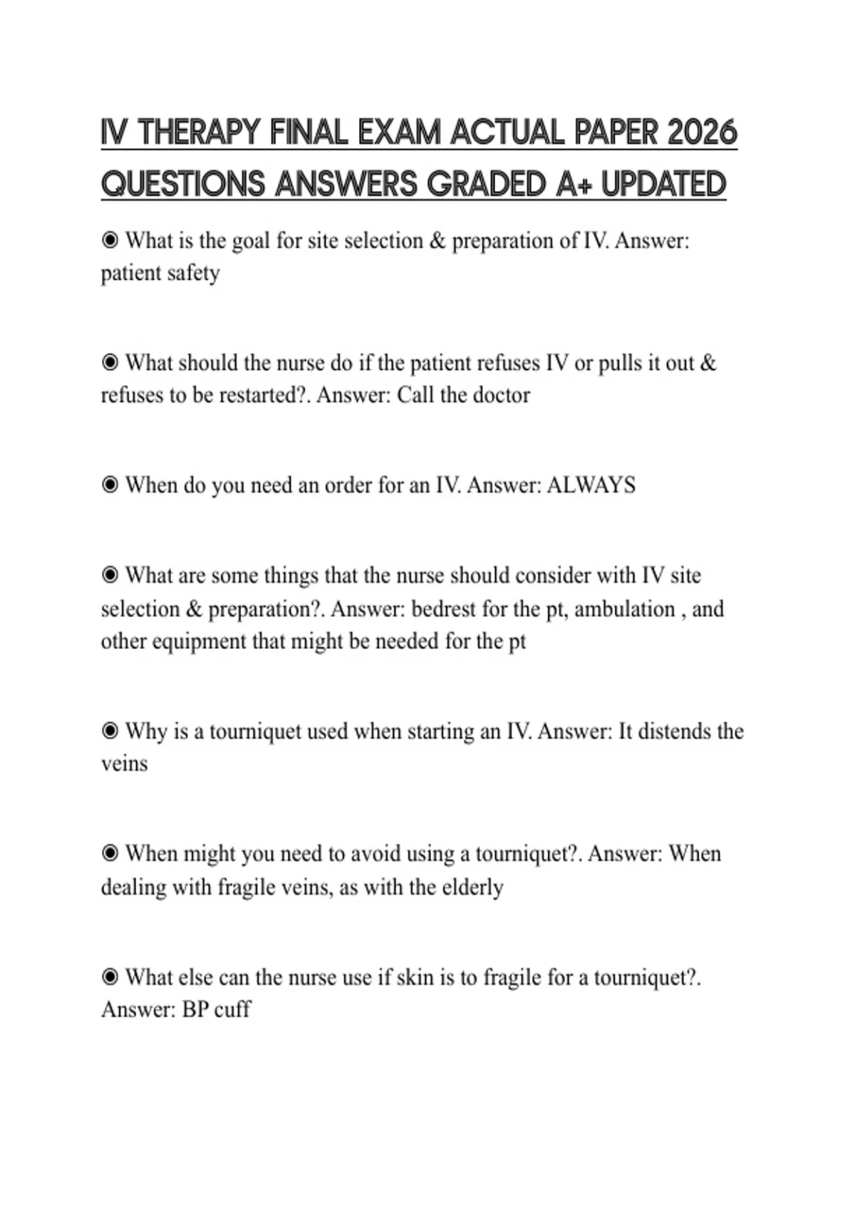 Sample Iv Questions IV THERAPY FINAL EXAM ACTUAL PAPER 2026 QUESTIONS ANSWERS GRADED A+ ...