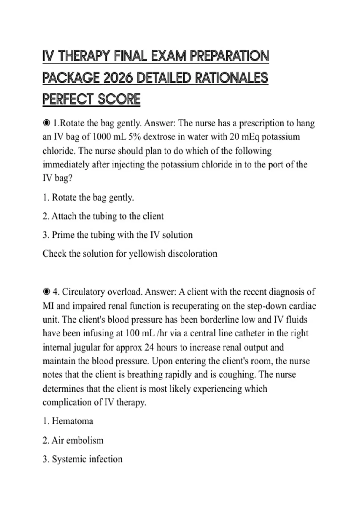 IV THERAPY FINAL EXAM PREPARATION PACKAGE 2026 DETAILED RATIONALES ...
