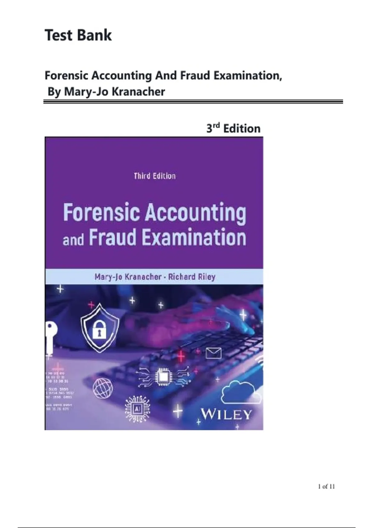 Test Bank for Forensic Accounting and Fraud Examination, 3rd Edition by ...