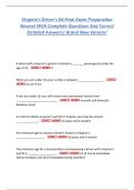 Virginia's Driver's Ed Final Exam Preparation  Newest With Complete Questions And Correct  Detailed Answers&vert; Brand New Version&excl; 