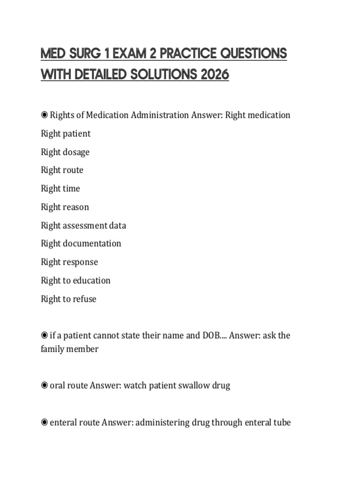 MED SURG 1 EXAM 2 PRACTICE QUESTIONS WITH DETAILED SOLUTIONS 2026 - MED ...