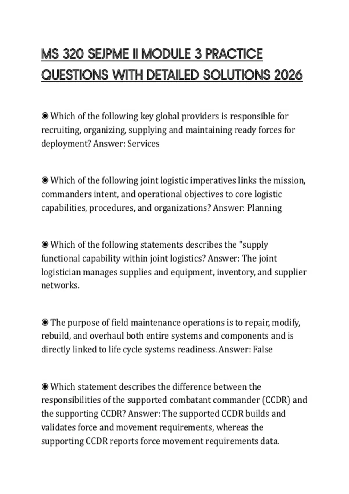 MS 320 SEJPME II MODULE 3 PRACTICE QUESTIONS WITH DETAILED SOLUTIONS ...