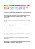 SOUTH CAROLINA REAL ESTATE EXAM 2026&period; VERIFIED ACTUAL EXAM QUESTIONS AND ANSWER&period; LATEST GENUINE UPDATE&period;