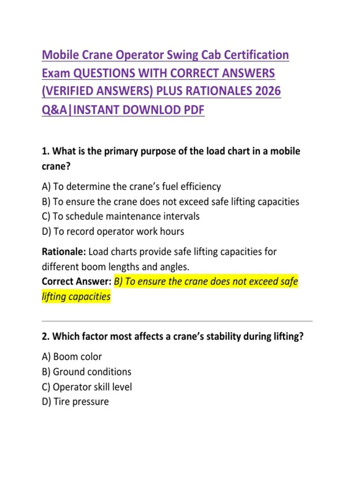 Mobile Crane Operator – Swing Cab Certification Exam Questions with ...
