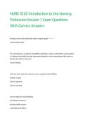 NURS 3120 Introduction to the Nursing Profession Session 1 Exam Questions With Correct Answers