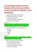Campbell Biology 9th Edition Test Bank  Questions With Correct Answers &lpar;Verified  Answers&rpar; Plus Rationales 2026 Q&A &vert; Instant  Download Pdf 