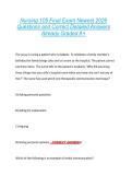 Nursing 105 Final Exam Newest 2026  Questions and Correct Detailed Answers  Already Graded A&plus; 