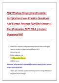 NYC Window Replacement Installer  Certification Exam Practice Questions  And Correct Answers &lpar;Verified Answers&rpar;  Plus Rationales 2026 Q&A &vert; Instant  Download Pdf 