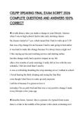 CELPIP SPEAKING FINAL EXAM SCRIPT 2026 COMPLETE QUESTIONS AND ANSWERS 100&percnt; CORRECT