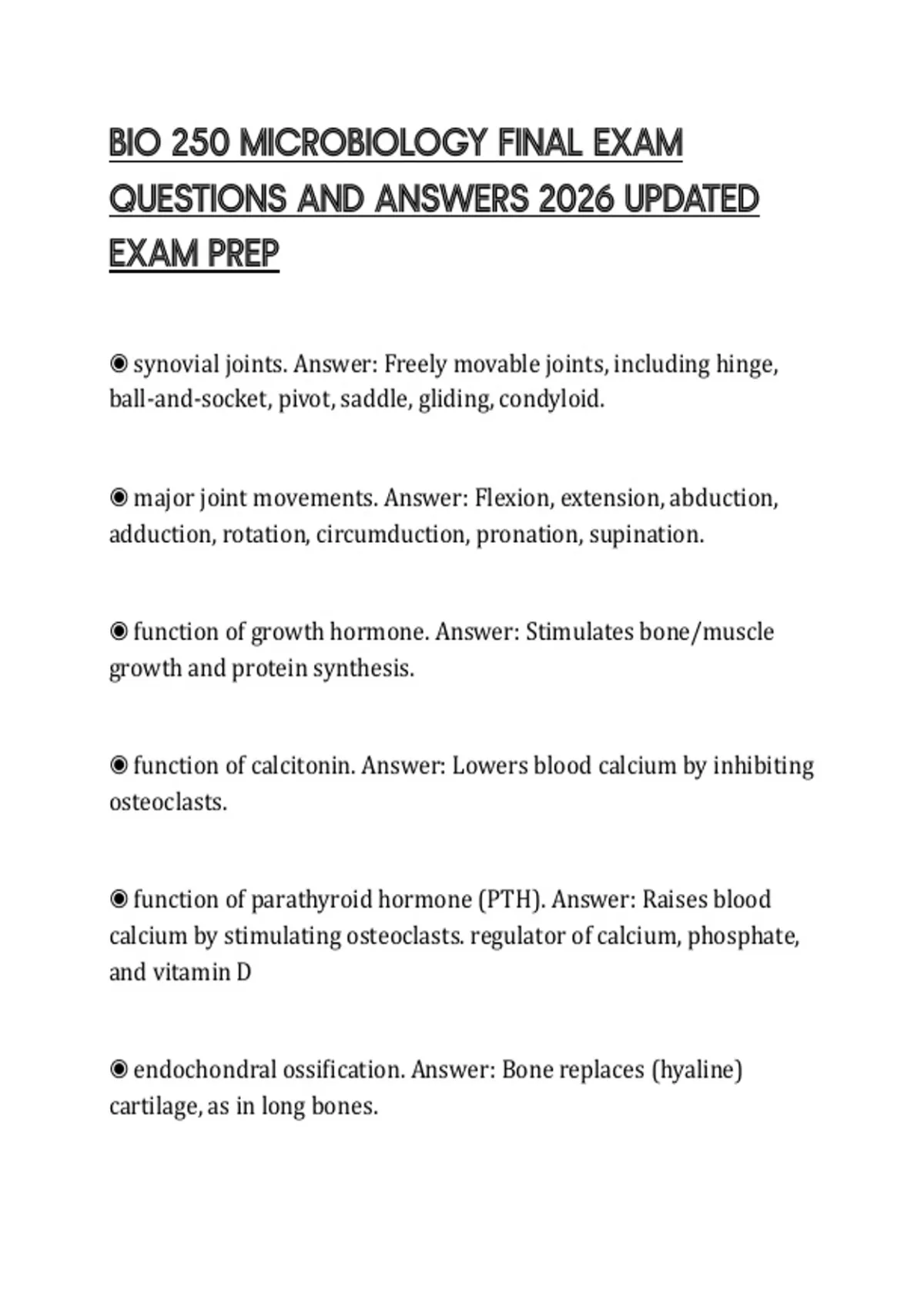 BIO 250 MICROBIOLOGY FINAL EXAM QUESTIONS AND ANSWERS 2026 UPDATED EXAM ...