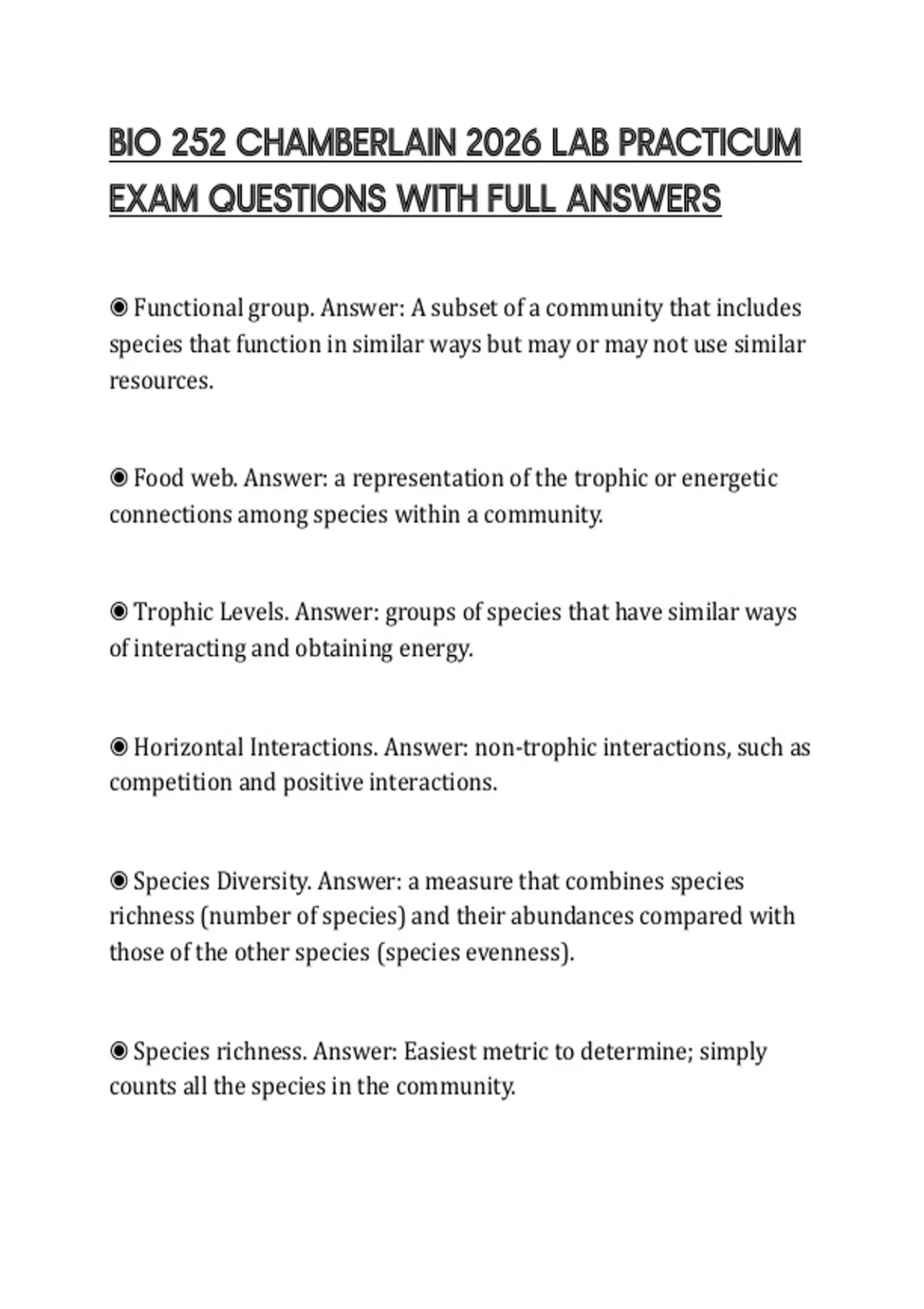 BIO 252 CHAMBERLAIN 2026 LAB PRACTICUM EXAM QUESTIONS WITH FULL ANSWERS ...