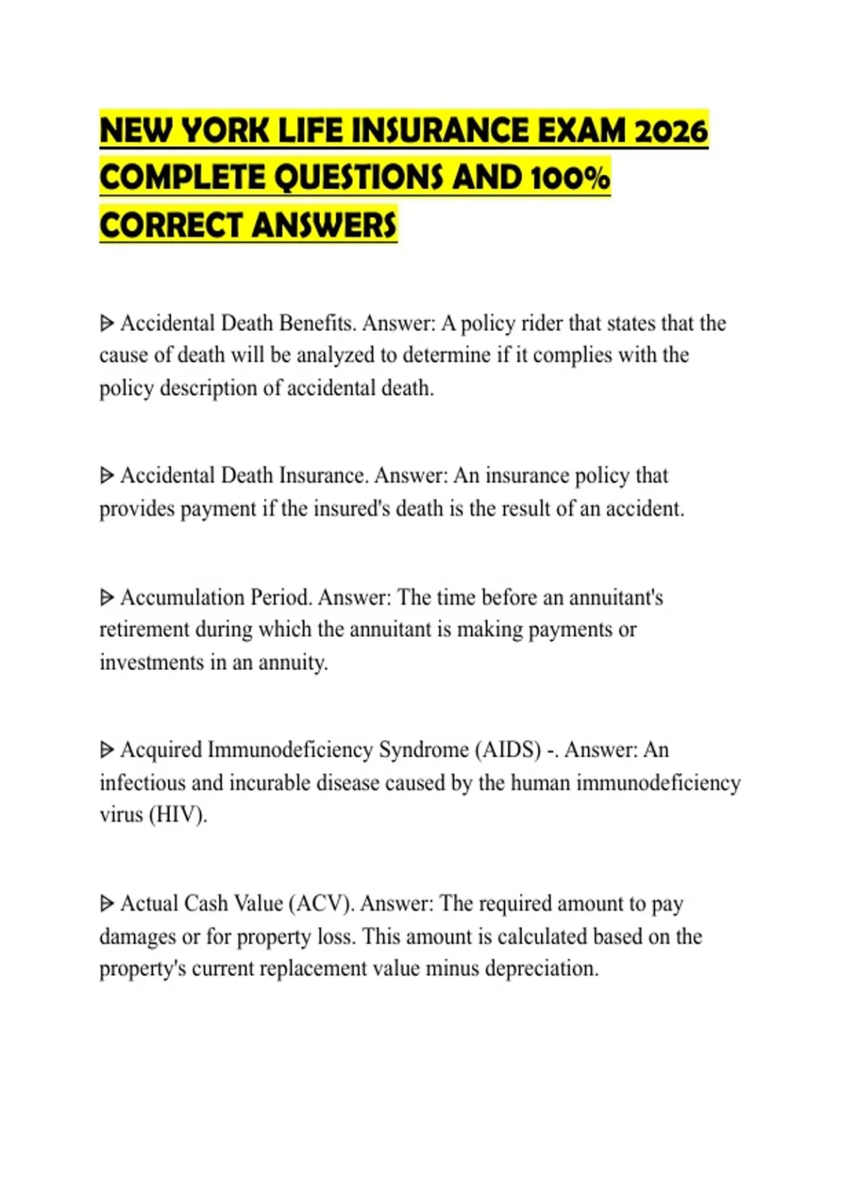 NEW YORK LIFE INSURANCE EXAM 2026 COMPLETE QUESTIONS AND 100% CORRECT ...