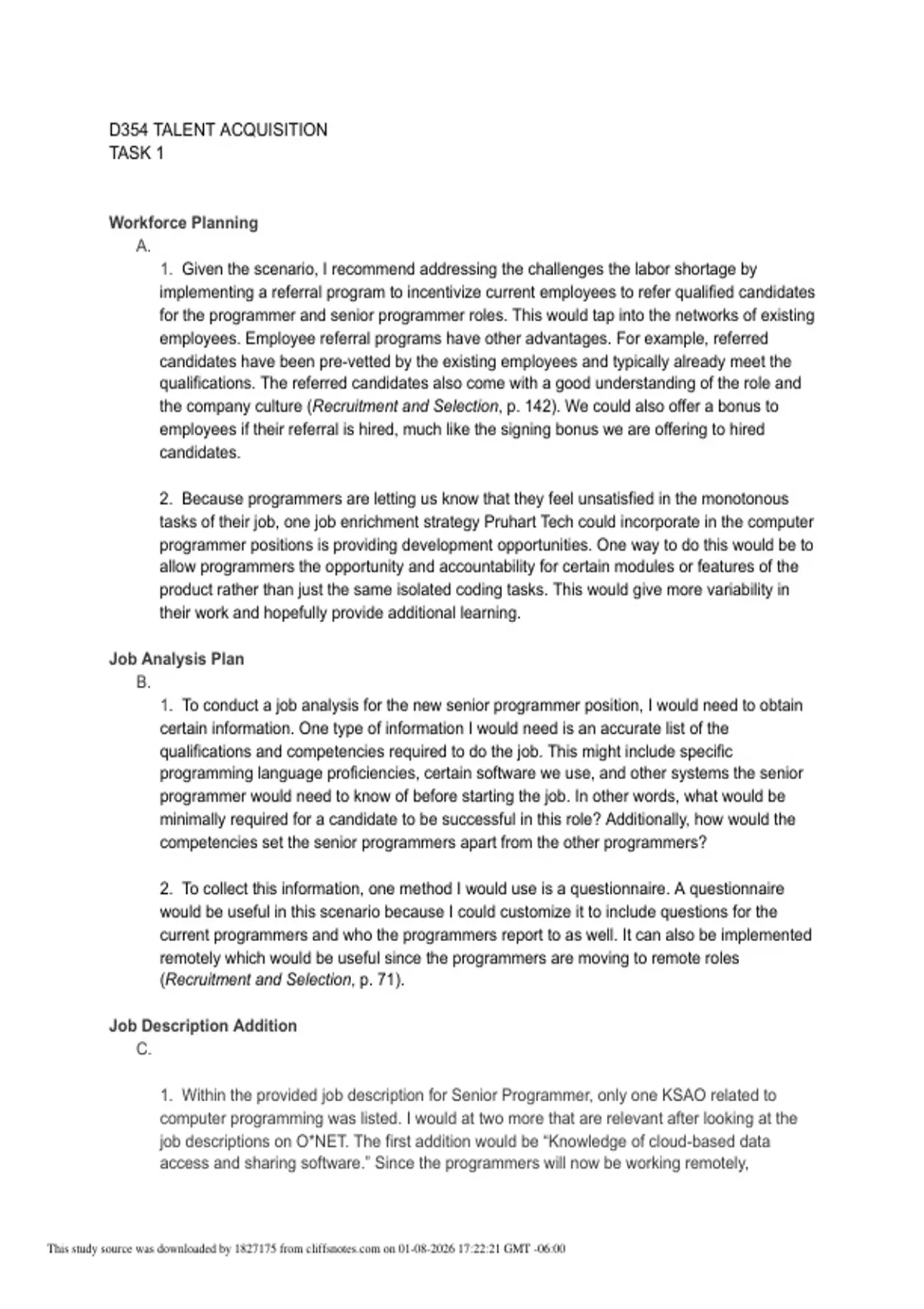 D354 – Talent Acquisition Task 1 | 2026 Update | Assignment Guide and ...