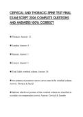 CERVICAL AND THORACIC SPINE TEST FINAL EXAM SCRIPT 2026 COMPLETE QUESTIONS AND ANSWERS 100&percnt; CORRECT