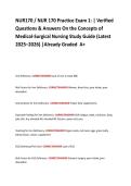 NUR170 &sol; NUR 170 Practice Exam 1&colon; &vert; Verified  Questions & Answers On the Concepts of  Medical-Surgical Nursing Study Guide &lpar;Latest  2025&ndash;2026&rpar; &vert;Already Graded  A&plus;