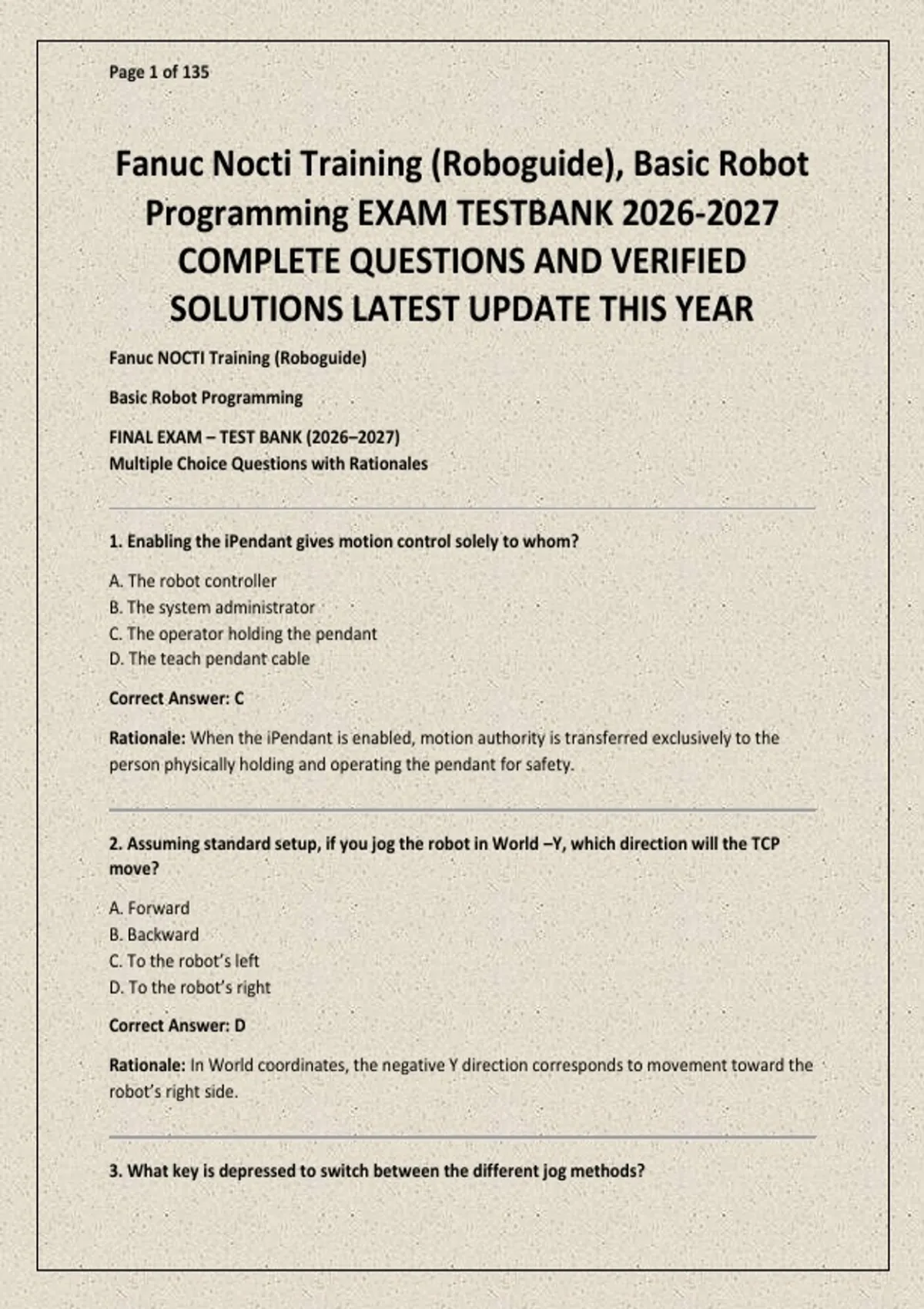 Fanuc Nocti Training (Roboguide), Basic Robot Programming EXAM TESTBANK ...