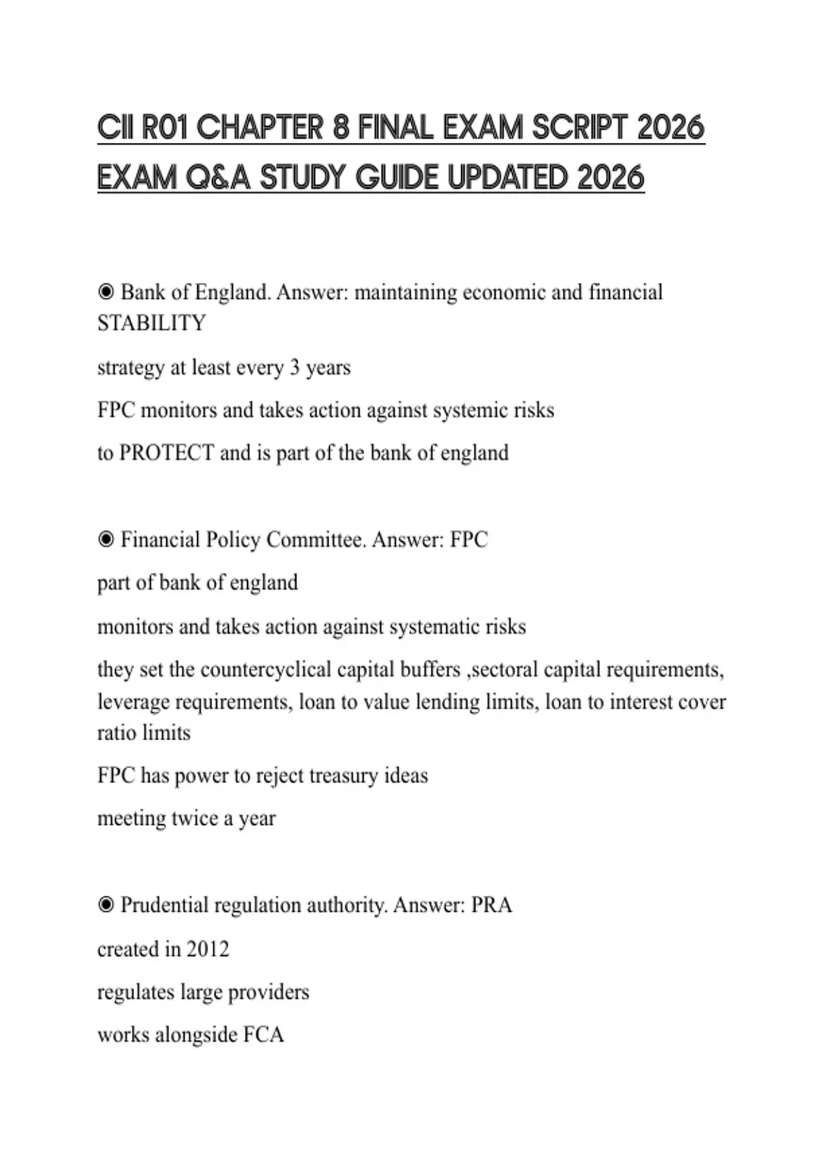 CII R01 CHAPTER 8 FINAL EXAM SCRIPT 2026 EXAM Q&A STUDY GUIDE UPDATED ...