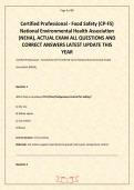 Certified Professional - Food Safety &lpar;CP-FS&rpar; National Environmental Health Association &lpar;NEHA&rpar;&comma; ACTUAL EXAM ALL QUESTIONS AND CORRECT ANSWERS LATEST UPDATE THIS YEAR
