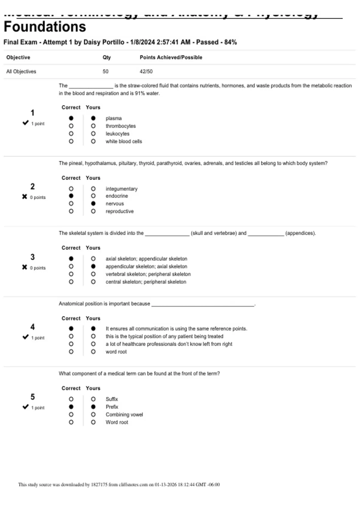 Medical Terminology & Anatomy & Physiology Foundations Final Exam ...