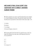 MECHANICS FINAL EXAM SCRIPT 2026 QUESTIONS WITH CORRECT ANSWERS ALREADY PASSED